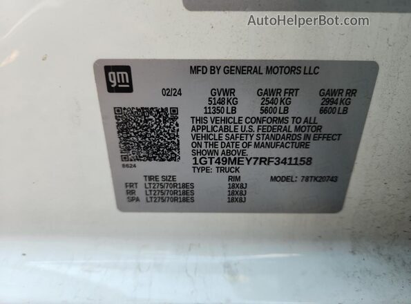 1GT49MEY7RF341158 2024 GMC SIERRA White Vista del compartimento del motor