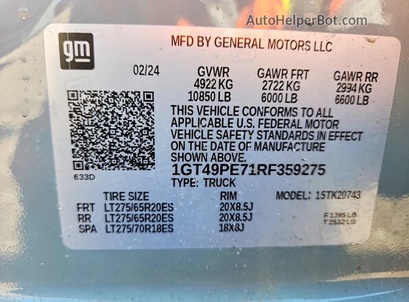 1GT49PE71RF359275 2024 GMC SIERRA Gray Engine compartment view