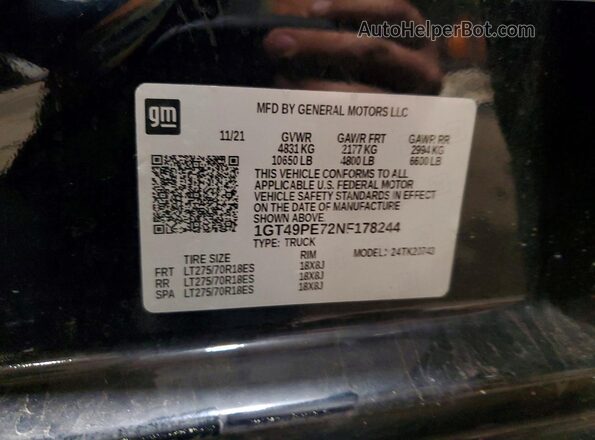 1GT49PE72NF178244 2022 GMC SIERRA Black Вид наклейки з VIN-кодом
