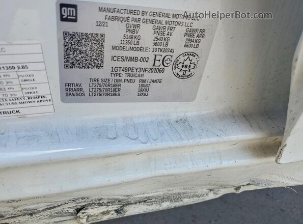 1GT49PEY3NF202060 2022 GMC SIERRA White Engine compartment view