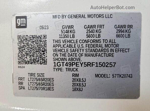 1GT49PEY5RF150257 2024 GMC SIERRA Белый Вид подкапотного пространства