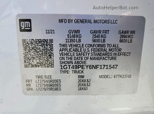 1GT49PEY6NF171547 2022 GMC SIERRA White Widok komory silnika
