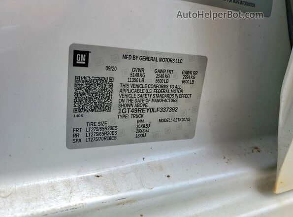 1GT49REY0LF337392 2020 GMC SIERRA White ძრავის განყოფილების ხედი