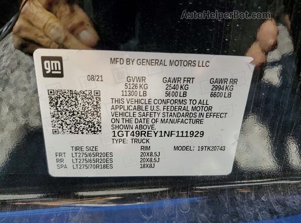 1GT49REY1NF111929 2022 GMC SIERRA Черный Вид подкапотного пространства