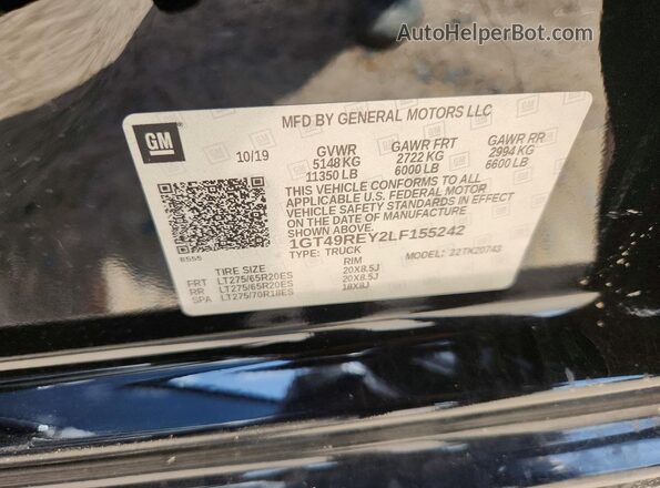 1GT49REY2LF155242 2020 GMC SIERRA Black Շարժիչի բաժամունքի տեսք