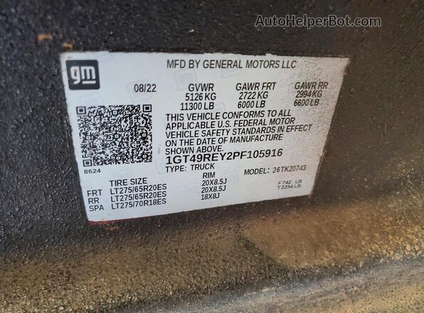 1GT49REY2PF105916 2023 GMC SIERRA Black Widok naklejki z numerem VIN