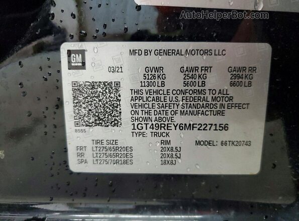 1GT49REY6MF227156 2021 GMC SIERRA Черный Вид наклейки с VIN-кодом