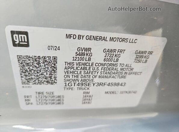 1GT49SEY3RF459843 2024 GMC SIERRA Gray Widok komory silnika