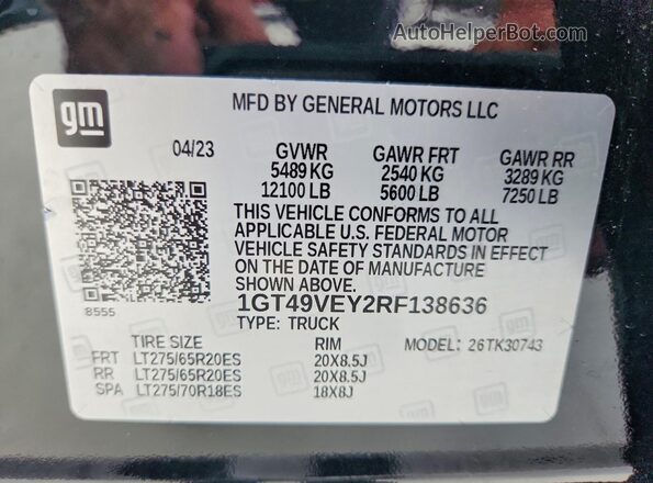 1GT49VEY2RF138636 2024 GMC SIERRA Black VIN sticker view
