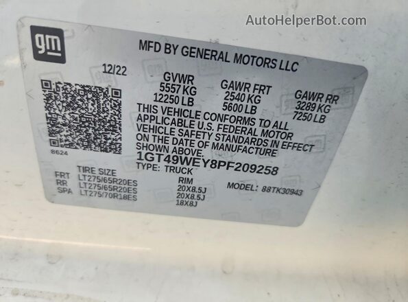 1GT49WEY8PF209258 2023 GMC SIERRA Белый Вид подкапотного пространства