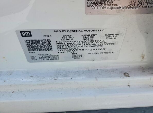 1GT49WEYXPF241208 2023 GMC SIERRA Белый Вид подкапотного пространства