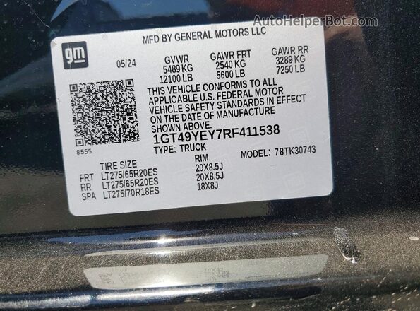 1GT49YEY7RF411538 2024 GMC SIERRA Black Շարժիչի բաժամունքի տեսք