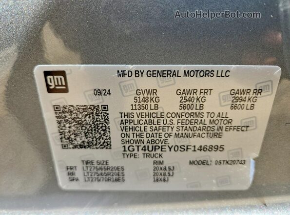 1GT4UPEY0SF146895 2025 GMC SIERRA Gray Vista del compartimento del motor