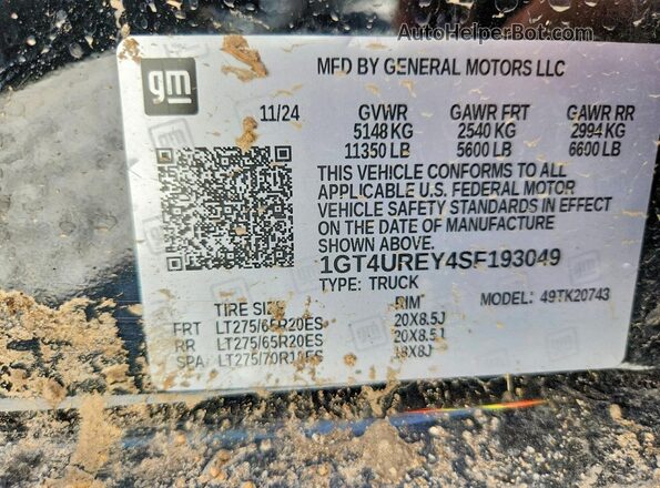 1GT4UREY4SF193049 2025 GMC SIERRA Черный Вид подкапотного пространства