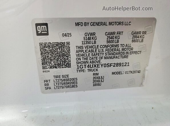 1GT4UXEY0SF289121 2025 GMC SIERRA Белый Вид подкапотного пространства