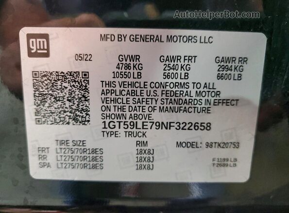 1GT59LE79NF322658 2022 GMC SIERRA Black Вид підкапотного простору
