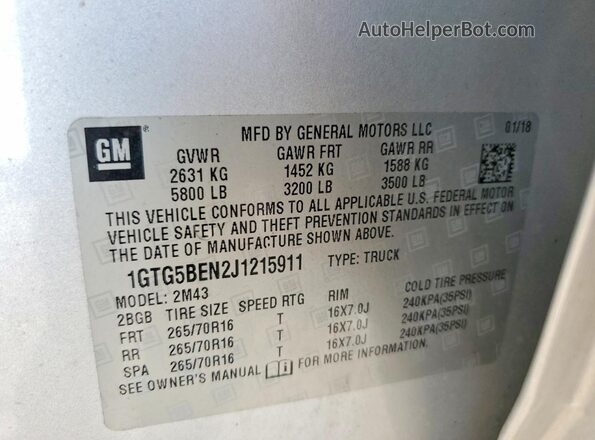 1GTG5BEN2J1215911 2018 GMC CANYON Silver ძრავის განყოფილების ხედი
