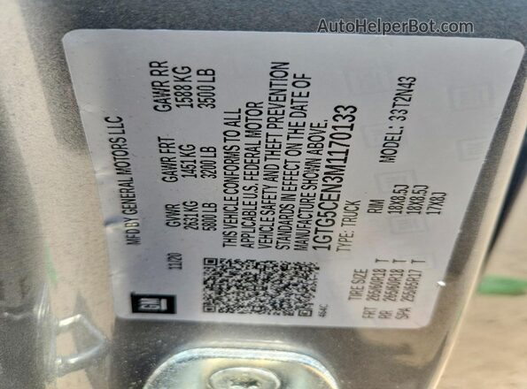 1GTG5CEN3M1170133 2021 GMC CANYON Charcoal Vista de la etiqueta del VIN