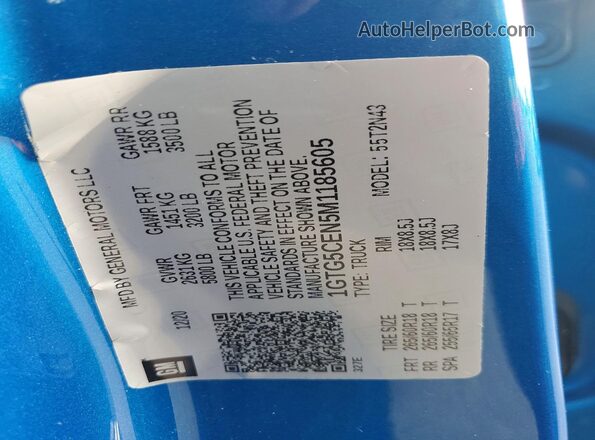 1GTG5CEN5M1185605 2021 GMC CANYON Blue Engine compartment view