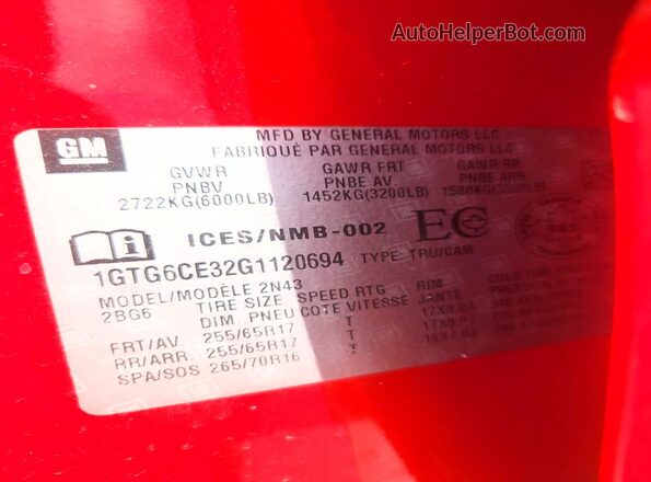 1GTG6CE32G1120694 2016 GMC CANYON Red Widok komory silnika