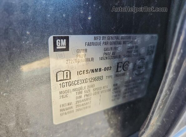 1GTG6CE3XG1296893 2016 GMC CANYON Gray Շարժիչի բաժամունքի տեսք