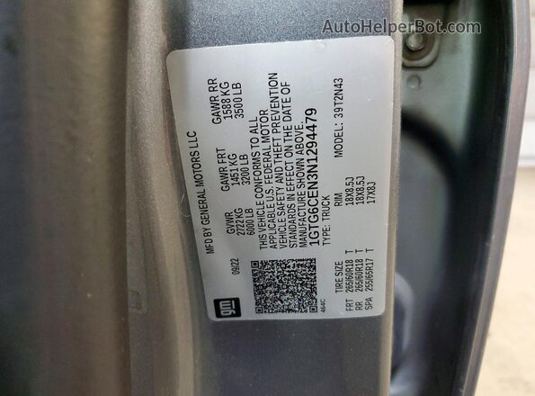 1GTG6CEN3N1294479 2022 GMC CANYON Gray Вид наклейки з VIN-кодом