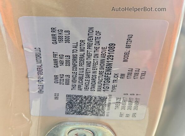 1GTG6FEN6N1291089 2022 GMC CANYON Beige Շարժիչի բաժամունքի տեսք