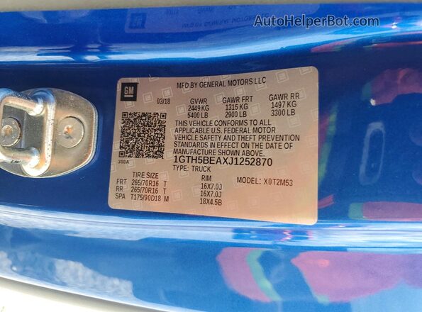1GTH5BEAXJ1252870 2018 GMC CANYON Blue VIN sticker view