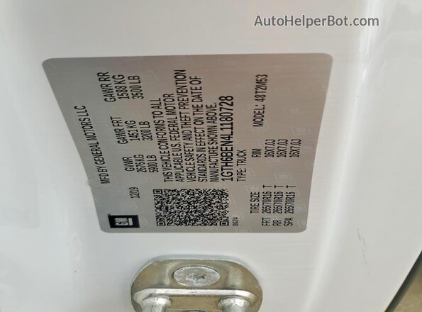 1GTH6BEN4L1180728 2020 GMC CANYON White Вид підкапотного простору