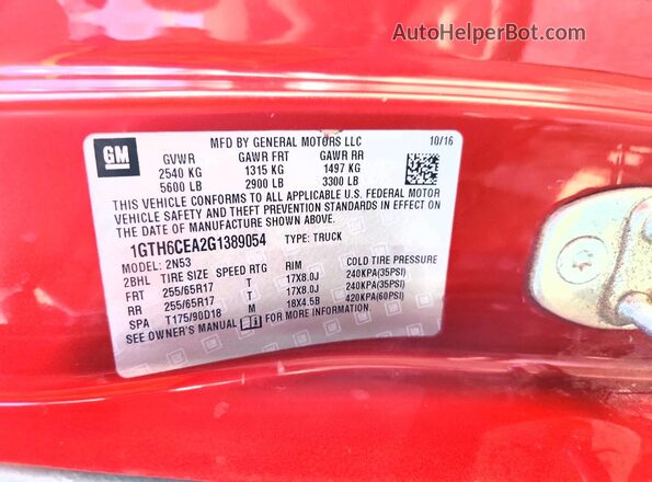 1GTH6CEA2G1389054 2016 GMC CANYON Red Շարժիչի բաժամունքի տեսք