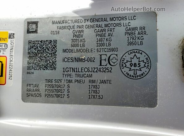 1GTN1LEC6JZ243252 2018 GMC SIERRA White Вид підкапотного простору