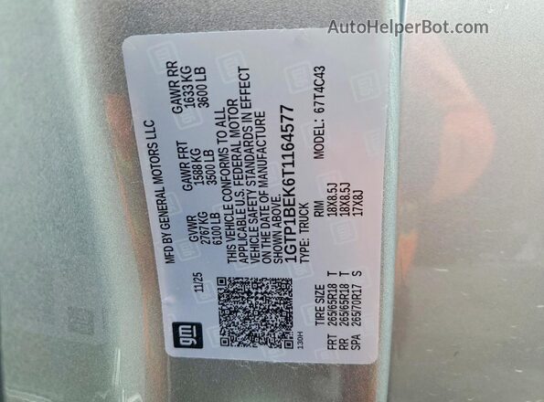 1GTP1BEK6T1164577 2026 GMC CANYON Gray Vista del compartimento del motor