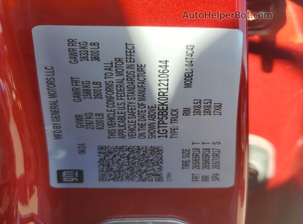 1GTP5BEK0R1210644 2024 GMC CANYON Red Vista del compartimento del motor
