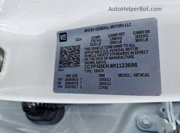 1GTP5BEK4R1123698 2024 GMC CANYON White Շարժիչի բաժամունքի տեսք