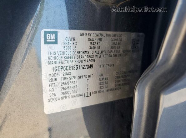 1GTP6CE13G1327349 2016 GMC CANYON Gray Շարժիչի բաժամունքի տեսք