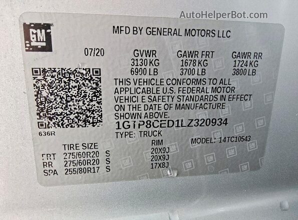 1GTP8CED1LZ320934 2020 GMC SIERRA Silver ძრავის განყოფილების ხედი