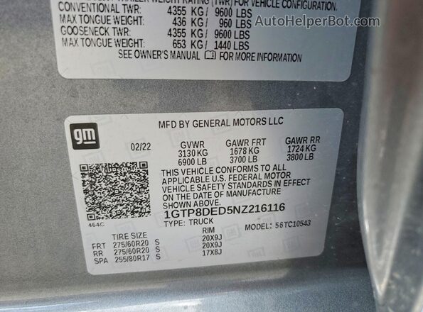 1GTP8DED5NZ216116 2022 GMC SIERRA Gray Widok komory silnika