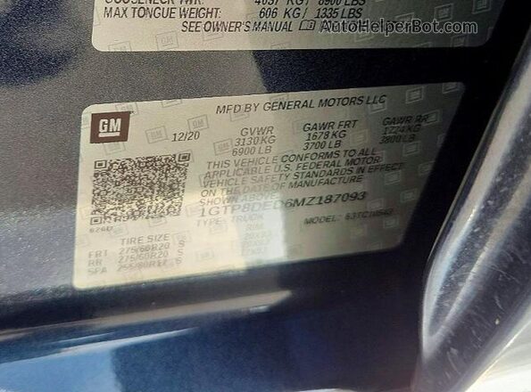 1GTP8DED6MZ187093 2021 GMC SIERRA Blue Շարժիչի բաժամունքի տեսք