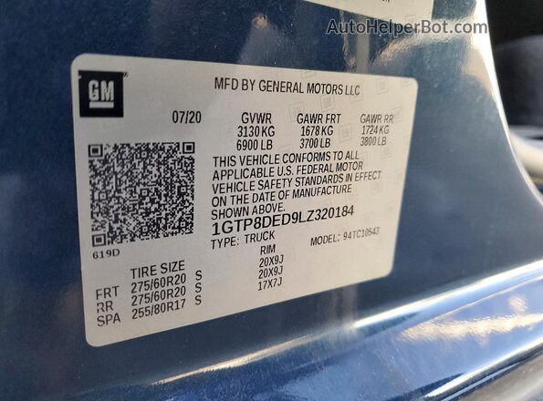 1GTP8DED9LZ320184 2020 GMC SIERRA Blue ძრავის განყოფილების ხედი
