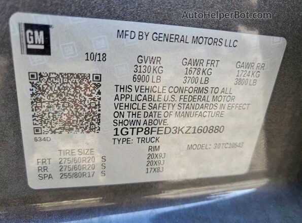 1GTP8FED3KZ160880 2019 GMC SIERRA Brown Вид наклейки з VIN-кодом