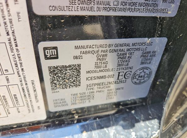 1GTP9EEL2MZ412913 2021 GMC SIERRA Black Vista del compartimento del motor