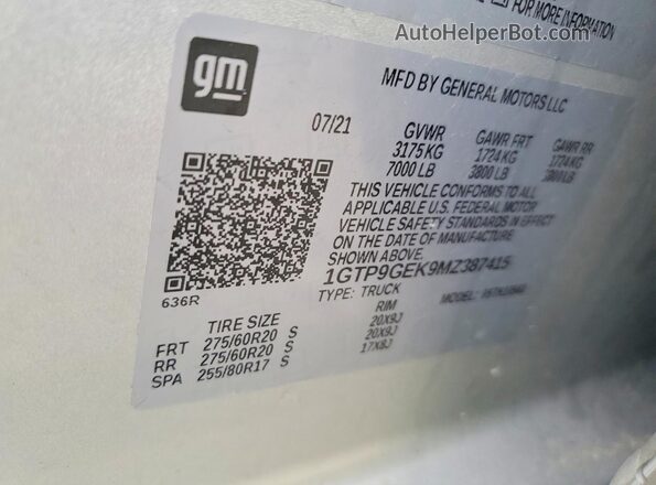 1GTP9GEK9MZ387415 2021 GMC SIERRA Silver ძრავის განყოფილების ხედი