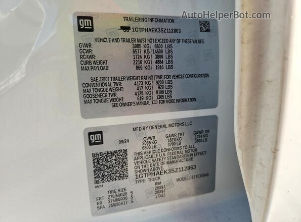 1GTPHAEK3SZ112863 2025 GMC SIERRA White Engine compartment view