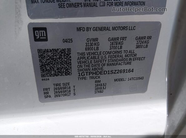 1GTPHDED1SZ269164 2025 GMC SIERRA White Vista del compartimento del motor