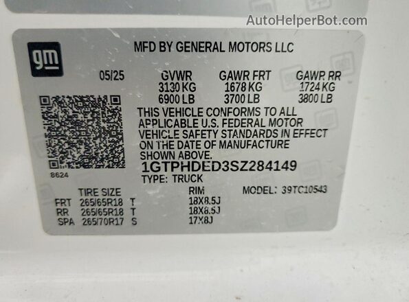 1GTPHDED3SZ284149 2025 GMC SIERRA Белый Вид наклейки с VIN-кодом