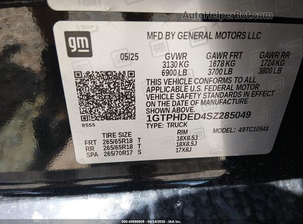 1GTPHDED4SZ285049 2025 GMC SIERRA Black Widok komory silnika