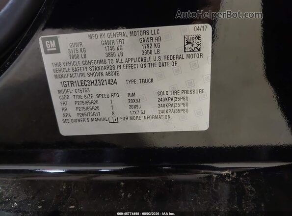1GTR1LEC3HZ321434 2017 GMC SIERRA Black Շարժիչի բաժամունքի տեսք