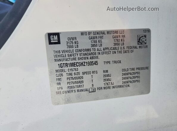 1GTR1MEC5HZ190545 2017 GMC SIERRA White Widok komory silnika