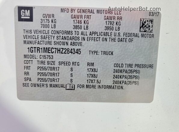 1GTR1MEC7HZ284345 2017 GMC SIERRA White Widok komory silnika