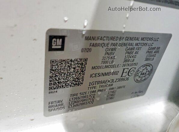 1GTR9AEK3LZ309636 2020 GMC SIERRA Белый Вид подкапотного пространства